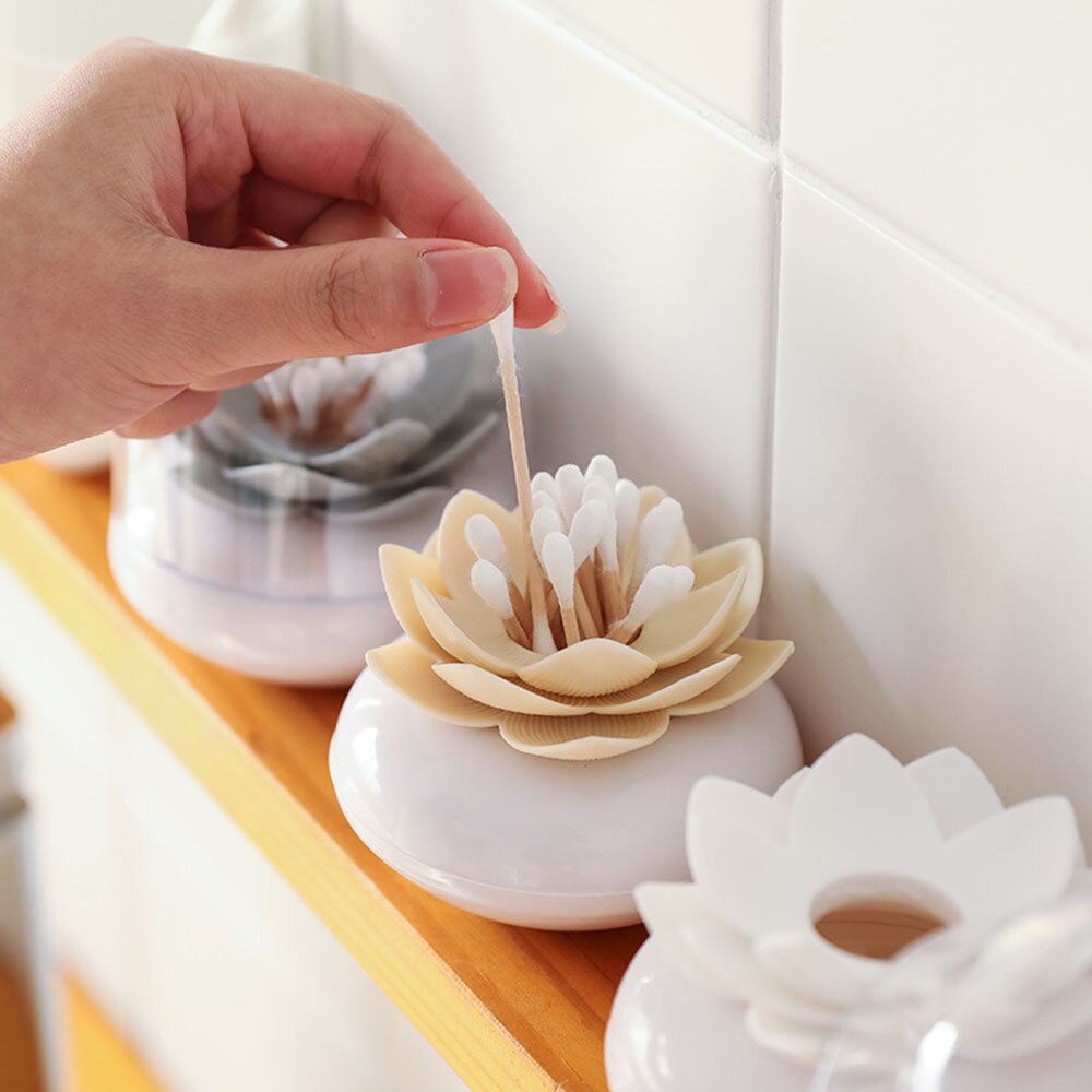 Hisopo de algodón portátil para almacenamiento de palillos de dientes, soporte de flor de loto, contenedor a prueba de polvo, organizador para el hogar, caja de Decoración de mesa
