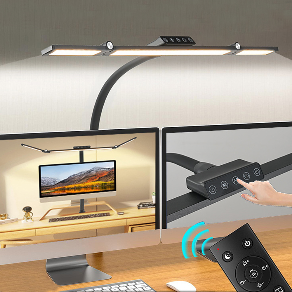 Home Office LED-bureaulamp Dubbele kop Steoless dimmen Oogverzorgende leeslampen 3-kleurmodus Flexibele verstelbare pc-tafellampen