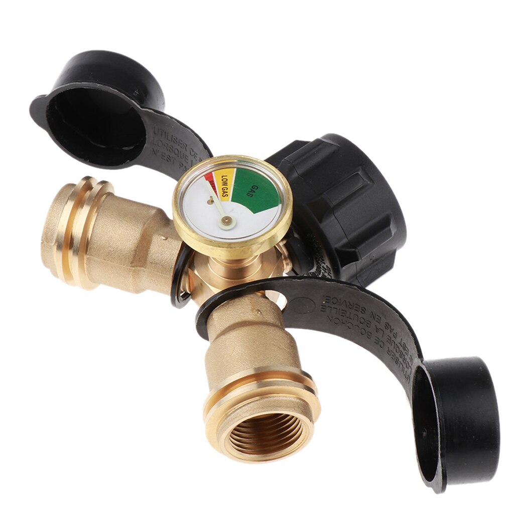 DURABLE Gas Propane Tank Y Splitter Adapter Tee Connector w/Pressure Gage