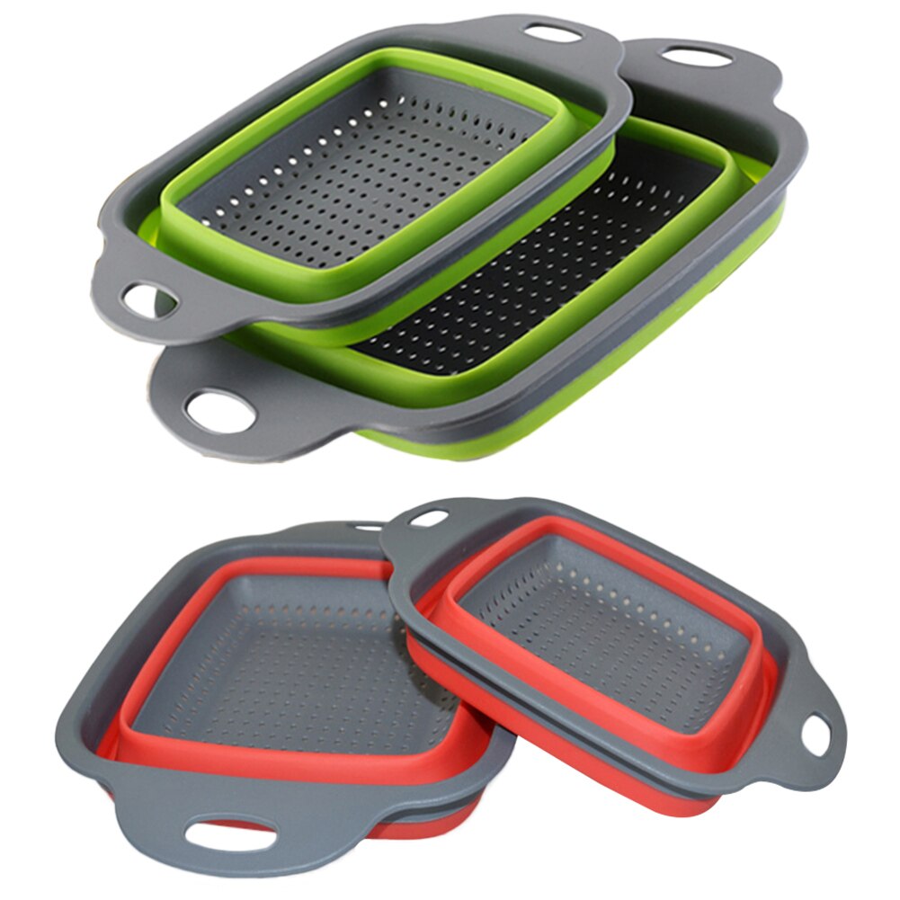 2 pçs dobrável cozinha coador cesta dobrável colander define forma quadrada frutas vegetais lavagem escorredor cozinha cestas