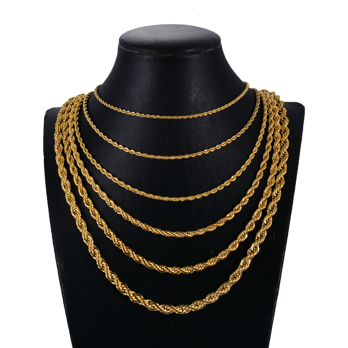 Cadena de eslabones de cuerda trenzada de 2mm/2,5mm/3mm/4mm/5mm/6mm de ancho, collar de Color dorado para hombres y mujeres, collar de cadena de acero inoxidable, joyería