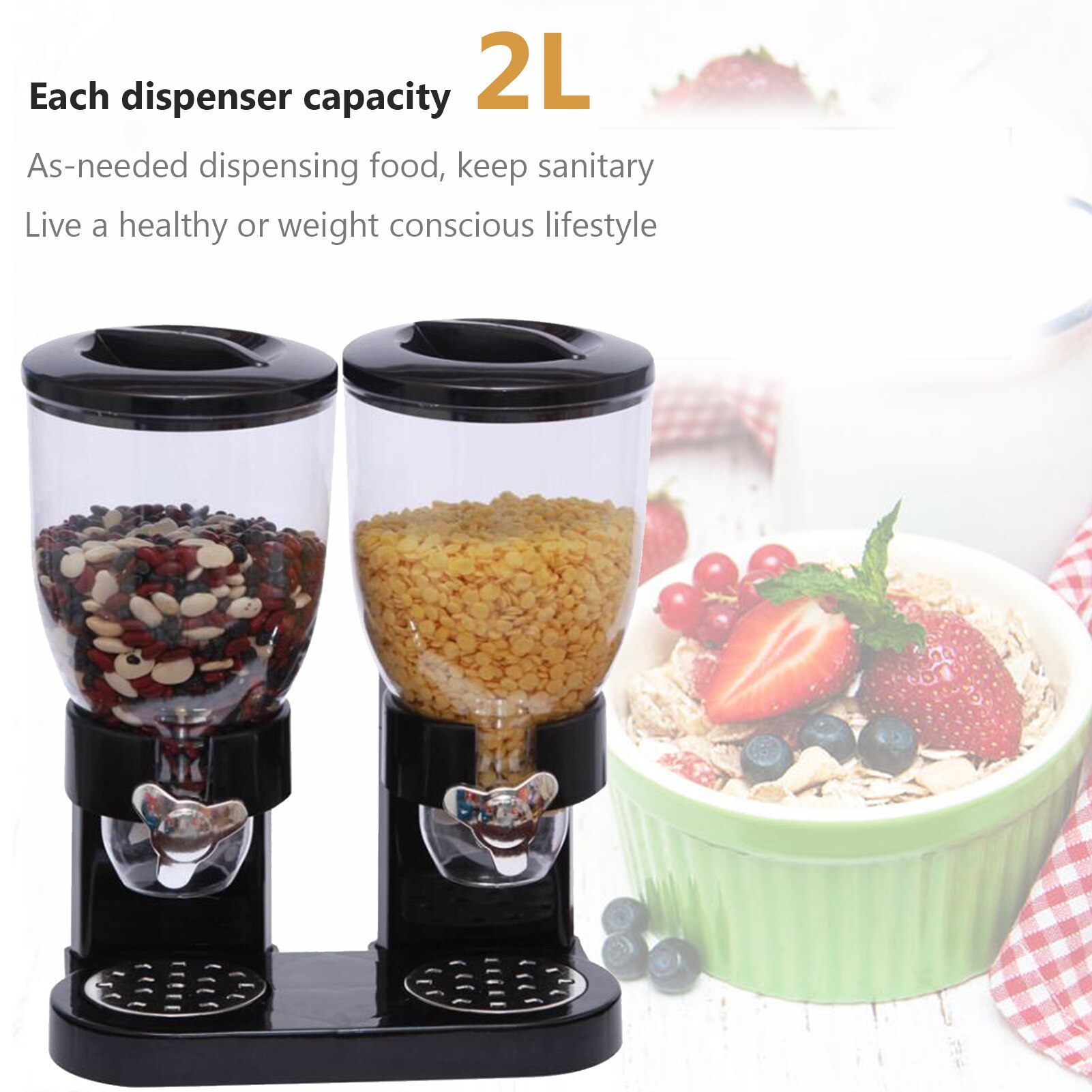 Dry Food Dispenser Dual Control Indispensable Compact Dry Cereal Dispenser 4L for Cereal Candy Nuts Beans Rice