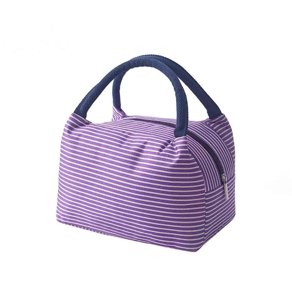 Femmes hommes sac rayé impression déjeuner nourriture sac isolé thermique alimentaire mallette de rangement Portable voyage travail pique-nique Bento boîte