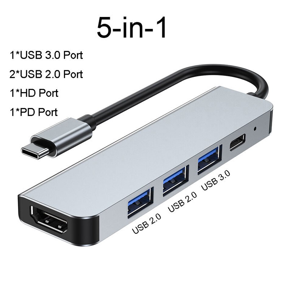 Usbc Hub Type C Tot 4K Hdmi-Compatibel Pd Snel Opladen Usb 3.0 Dock RJ45 Poort Sd/tf Kaartlezer Voor Computer Laptop Pc Hub Adapter: 5 in 1