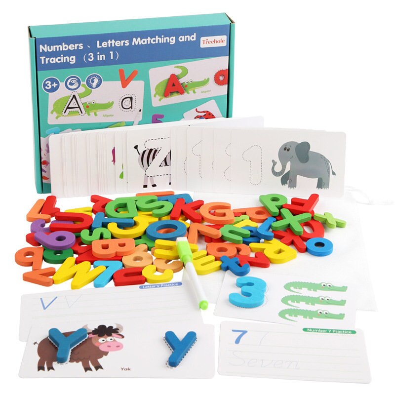 English Alphabet Letters Numbers Matching Card Woo... – Grandado