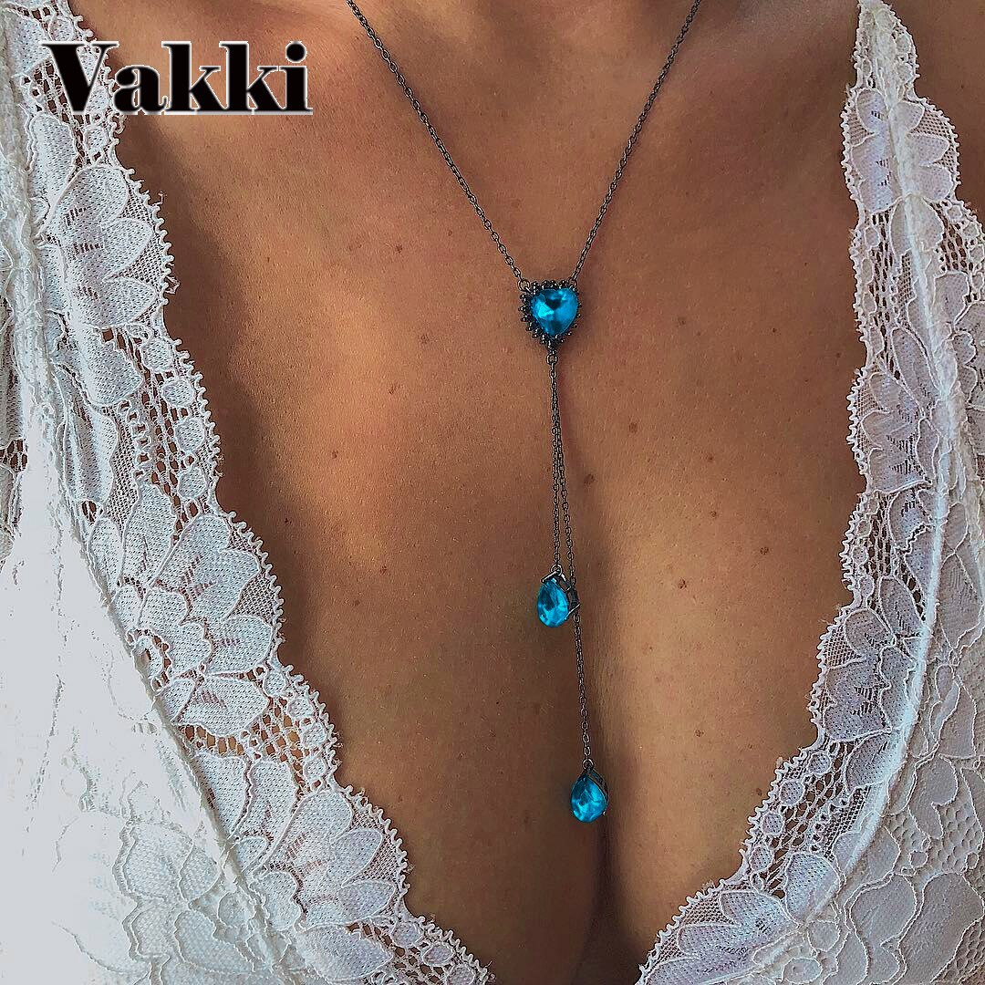 Ornamenten persoonlijkheid hemelblauw hartvormig sieraden hanger geslepen mevrouw bohemien ketting sieraden accessoires