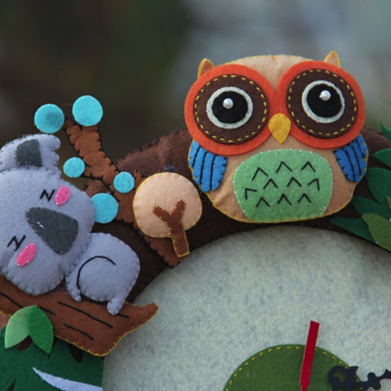 Felt Wall Clock Free Cutting Felt Material DIY Package Forest Animal Theme Handmade Cloth Clocks