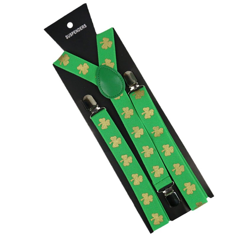 Winfox Black Green White 2.5cm Wide Clover Suspenders For Women Men: 08