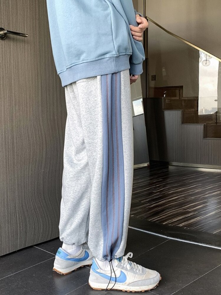 Hip Hop Baggy Broek Hong Kong Stijl Sport Casual Broek Unisex Preppy Stiksels Straight Leg Harembroek High Street Joggers