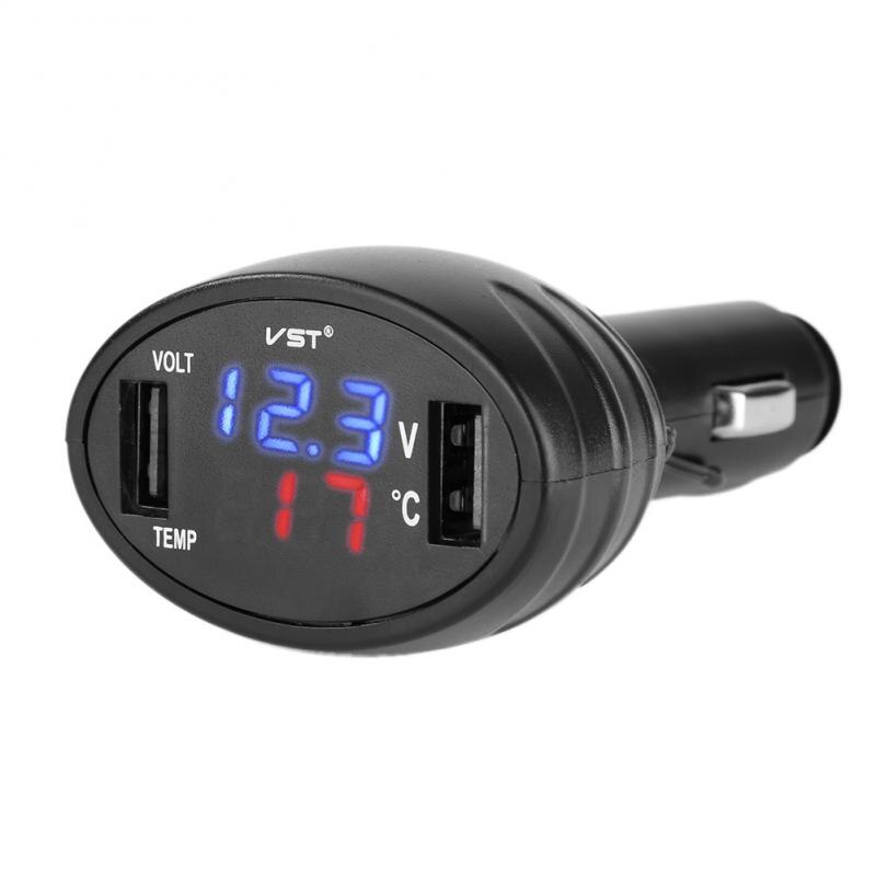 12V/24V Digital Meter Monitor 3 in 1 LED USB Auto Ladegerät Voltmeter Thermometer Auto Batterie Monitor LCD Digital Dual Display: Default Title