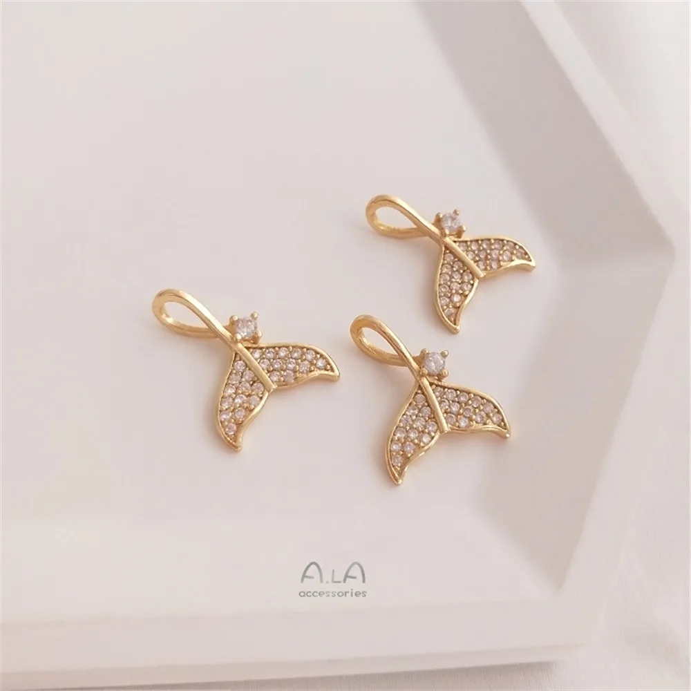 14K Vergulde Walvis Zeemeermin Staart Hanger Diy Hand Armband Sleutelbeen Ketting Oorbellen Hanger Accessoires: Goud-kleur