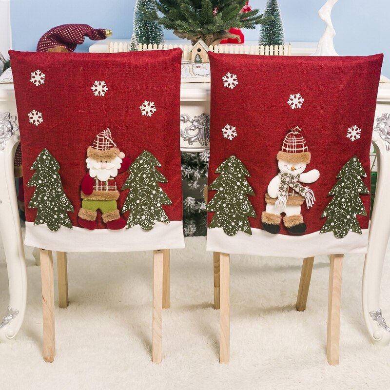 2 Stuks Kerst Stoel Cover Diner Eettafel Kerstman Sneeuwpop Rode Cap Ornament Stoel Terug Covers Christmas Decor Tafel