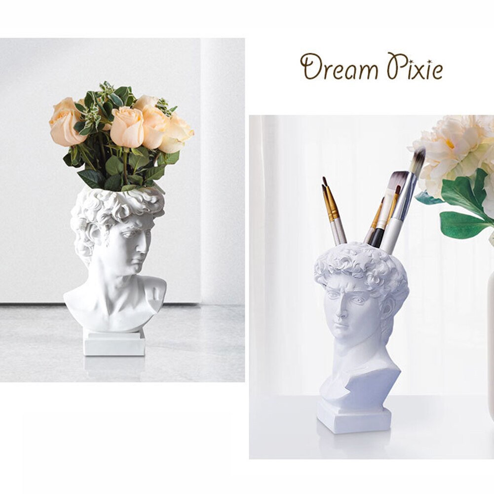 Porte-stylo en résine, support de stylo, Sculpture de David, Statue de Portrait, boîte de rangement de pinceaux de maquillage, pot de fleurs, Vase, décor de jardin artisanal