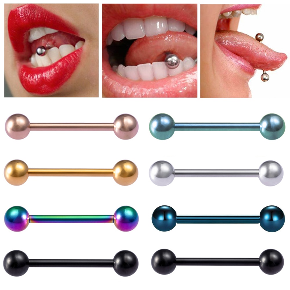 1 pièces en acier chirurgical longue industrielle haltère anneau langue anneau mamelon barre anneau oreille Tragus hélice Sexy Piercing bijoux de corps