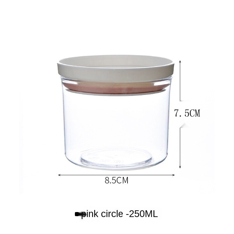 Sealed Cans Moisture-proof Storage Food-grade Grain Boxes Plastic Transparent Bottles Rice Container Smell Proof Kitchen Jars: pink ring 250ml