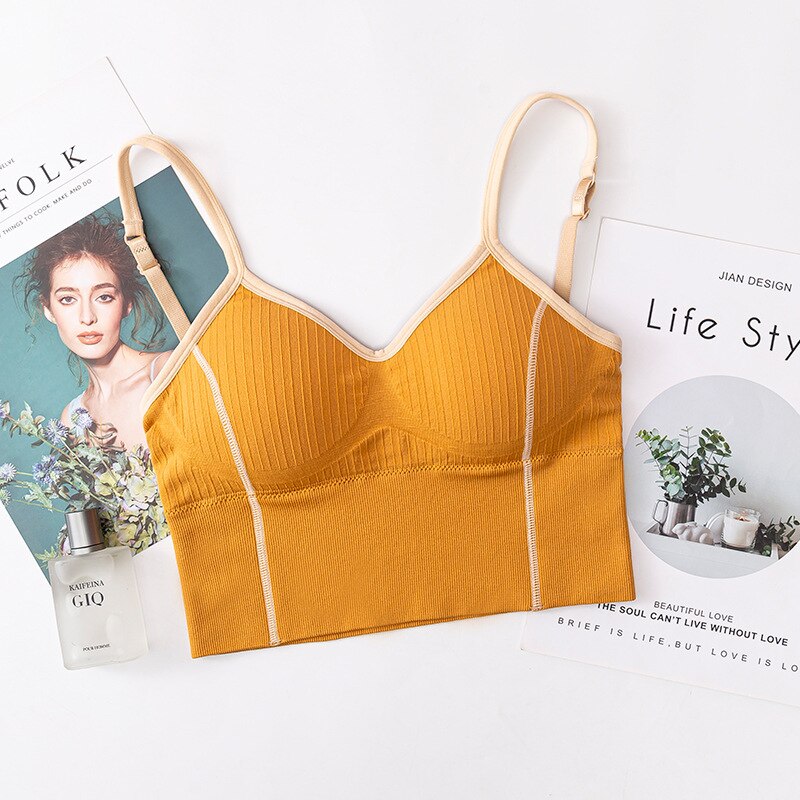 SVOKOR Seamless Bra Sexy U-Shaped Back Tube Top Cotton Bralette Bra Wireless Women Lingerie Brassiere Fitness Underwear: Yellow Sexy Bra