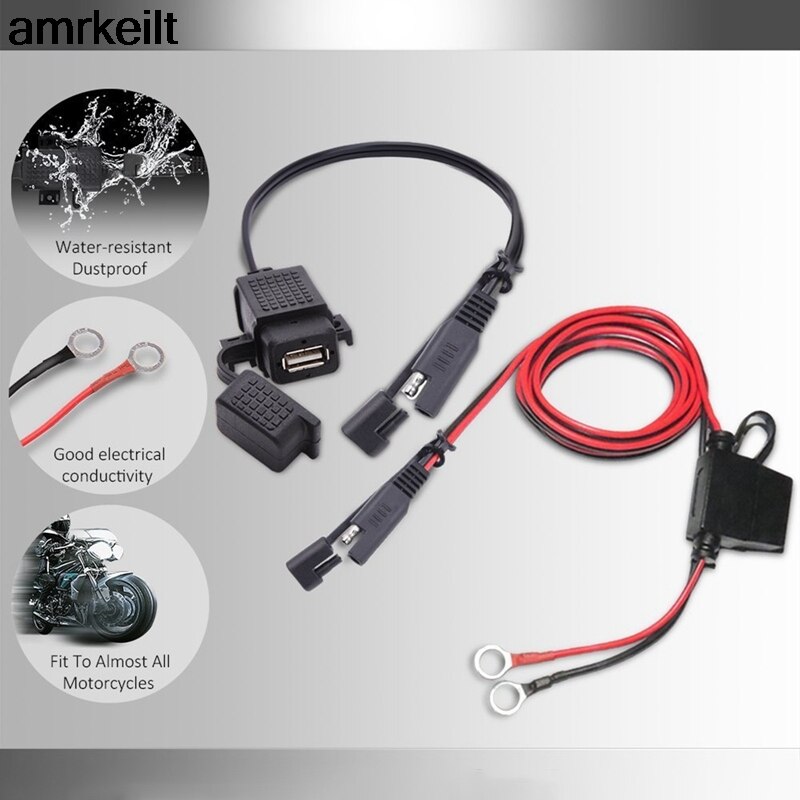 Waterdichte Motorcycle Dual Usb Charger Kit Sae Naar Usb Adapter Kabel 120Cm Kabel Inline Zekering Voor Motorcycle Mobiel Tablet gps