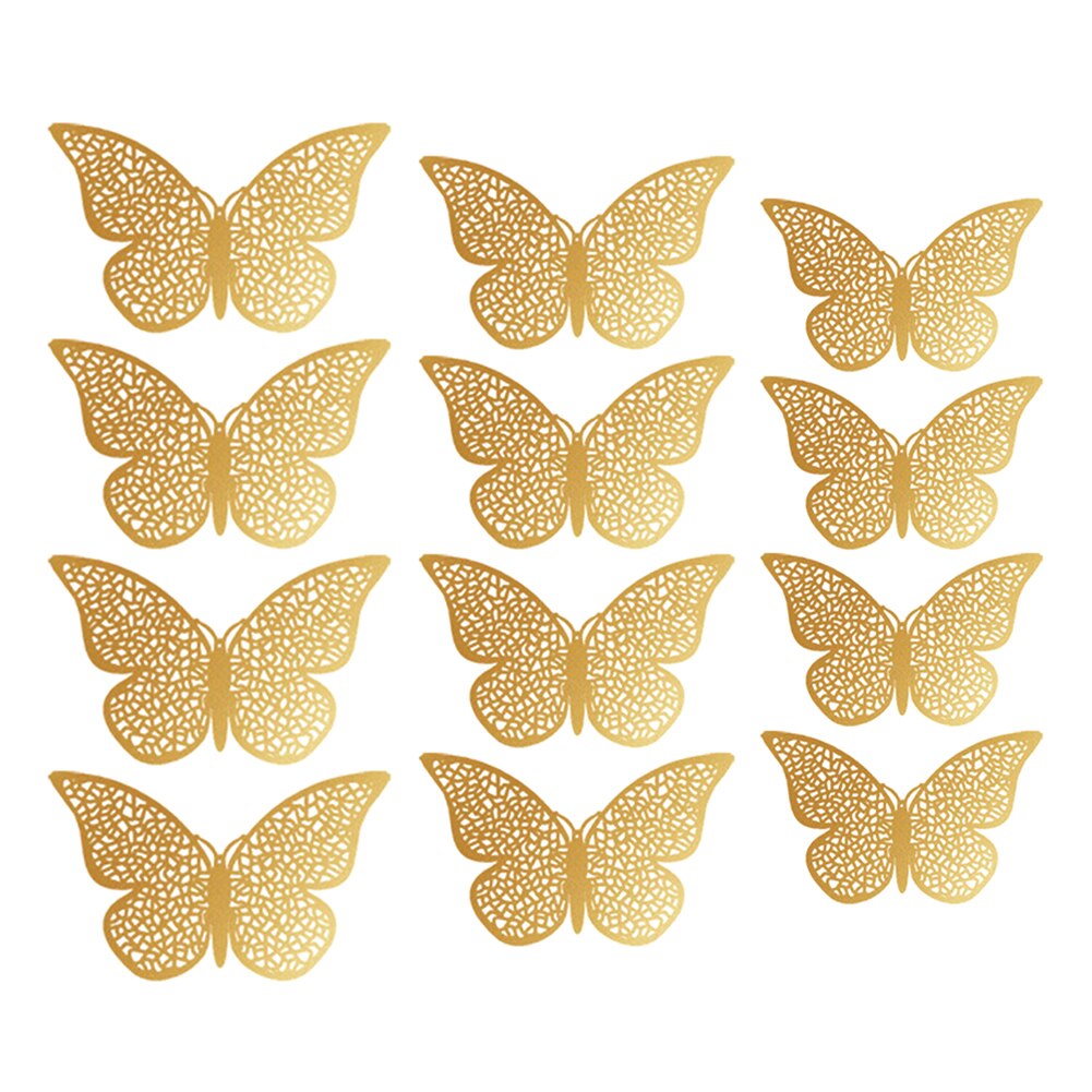 12Pcs Set Butterfly Home Decorations 3D Wall Stickers Decals Metallic Art DIY Removable Resistance Paper Murals Bedroom Stickers: 2A Golden