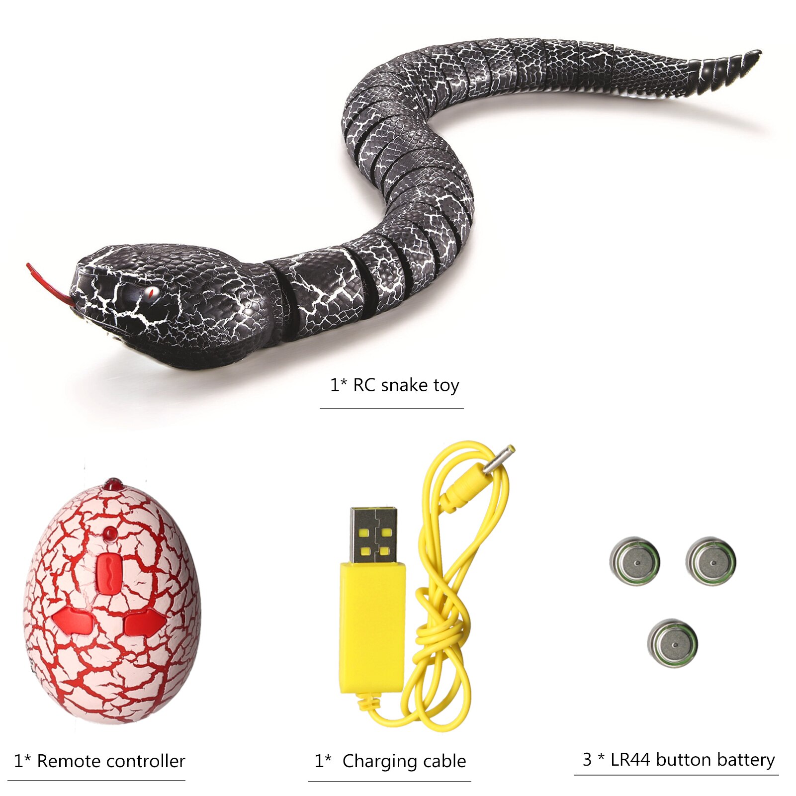 Novelty Rc Snake Viper Remote Control robot Animal Toy with USB Cable Funny Terrifying Christmas kids Children: black