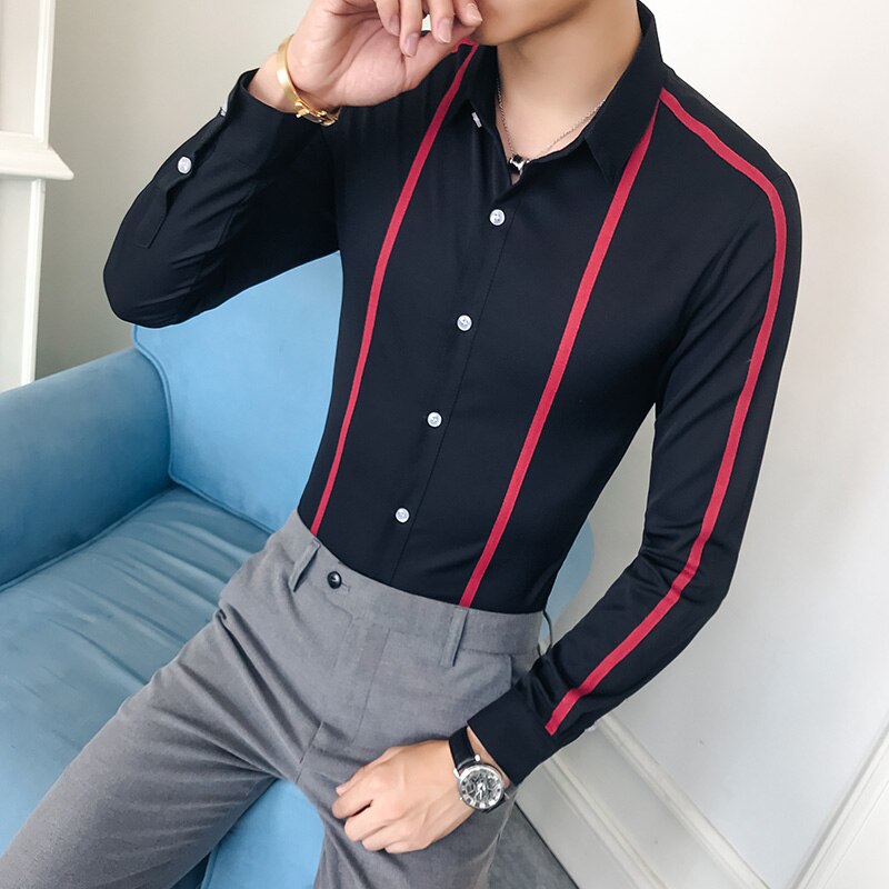 Plus size herre skjorte mærke slim fit casual mænds sociale skjorter lange ærmer virksomhed formelt slid fest kjole skjorter 5xl- s