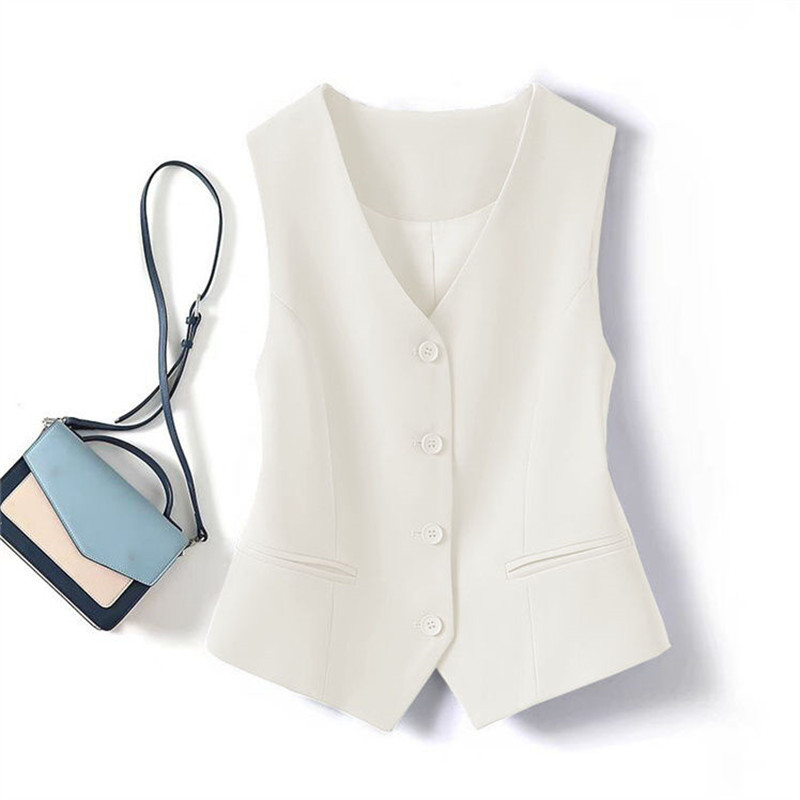 Dressvest dame v-hals enkeltspent vest vår høst temperament slank ermeløs jakke korte topper  w822
