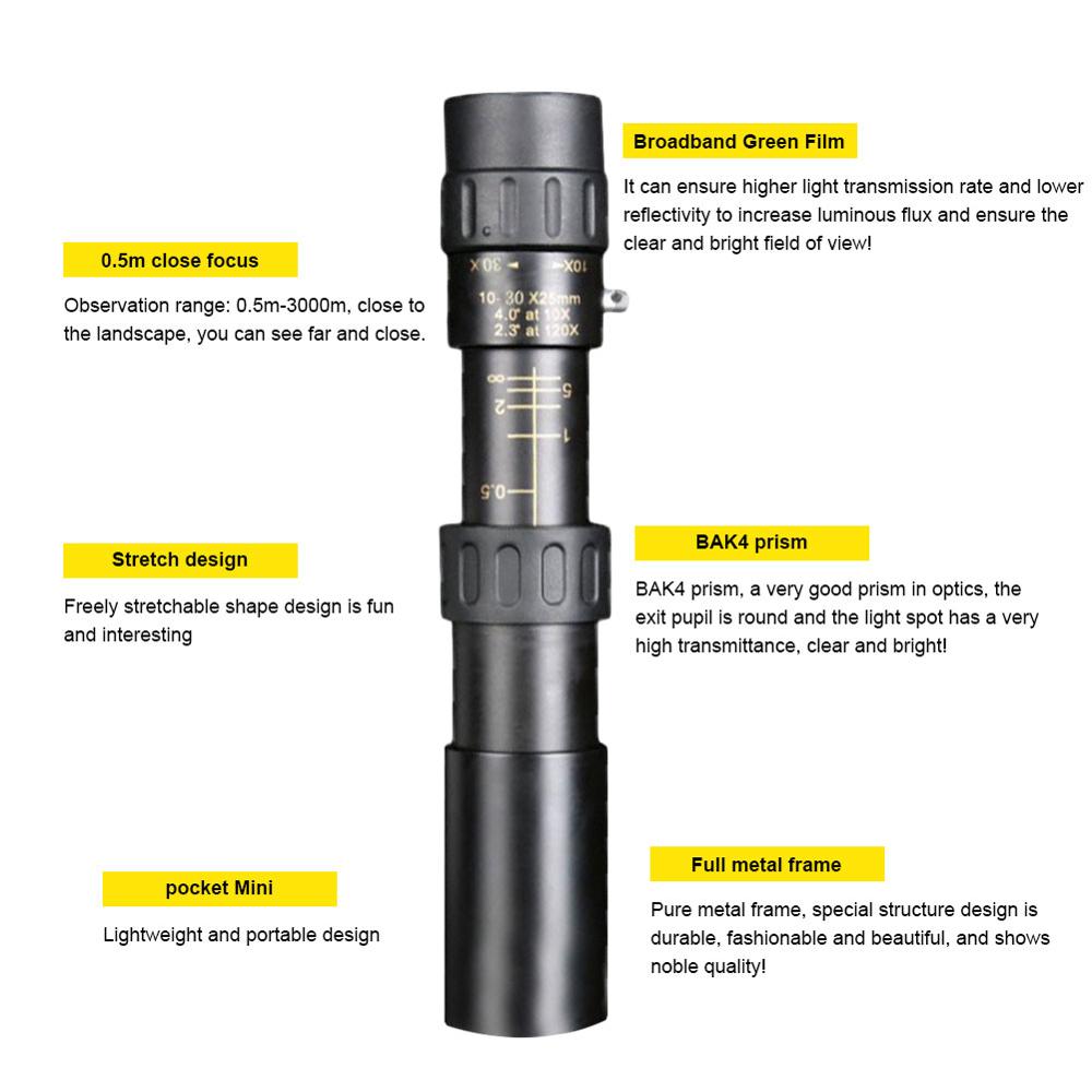 10-300X Monocular Telescope 4K 40mm Super Telephoto Zoom Monocular Telescope 3000M OutdoorNight Vision Telescope