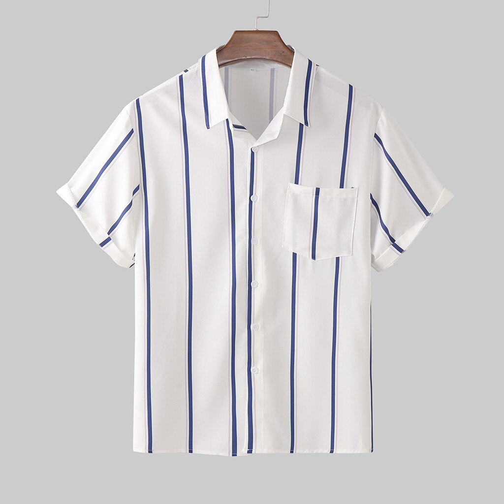 Striped Print Men's shirt camisa Casual Loose Short Sleeve shirts for men Summer Button Down Male Blouse Top chemise homme: 4XL