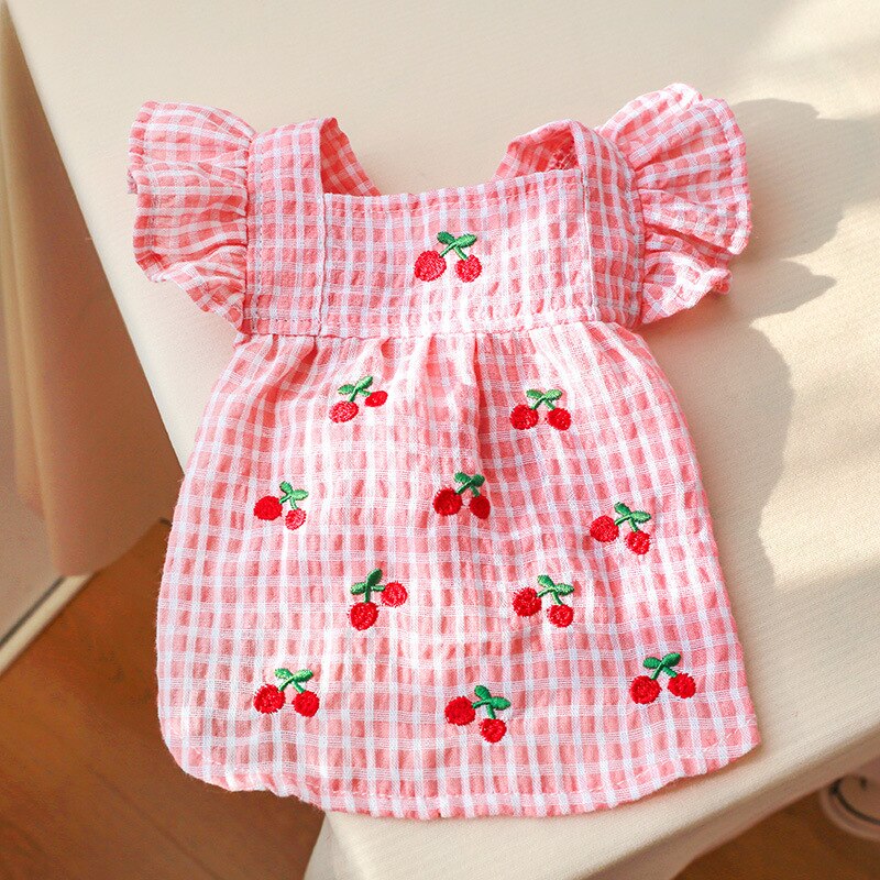 Faldas de perro de verano, vestido de princesa, cereza rosa, ropa para perros, Seeves voladores suaves