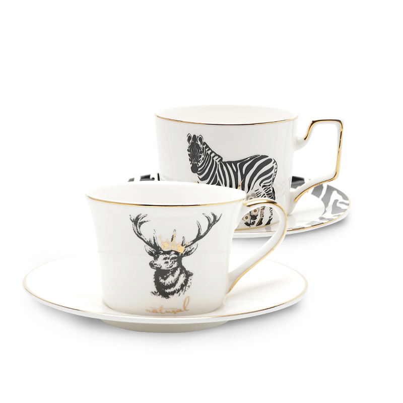 Nordisk stil zebra älgbenporslin kaffekopp och tefatuppsättningar engelska phnom penh svart tekopp