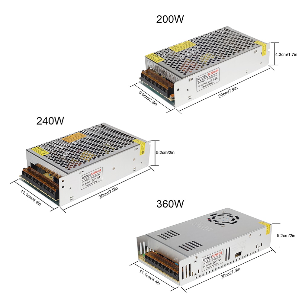 DC 24V Power Supply Lighting Transformer Driver Switch for LED Strip Adapter 1A 2A 3A 5A 8.3A 10A 15A 20A
