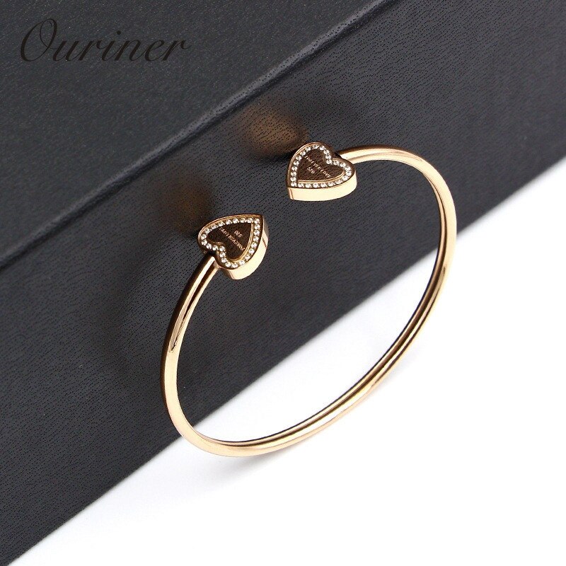 Mærke kvinder smykker rustfrit stål armbånd & armring til kvinder guldfarvet forever love tag armbånd  k0097: Rose guld farve