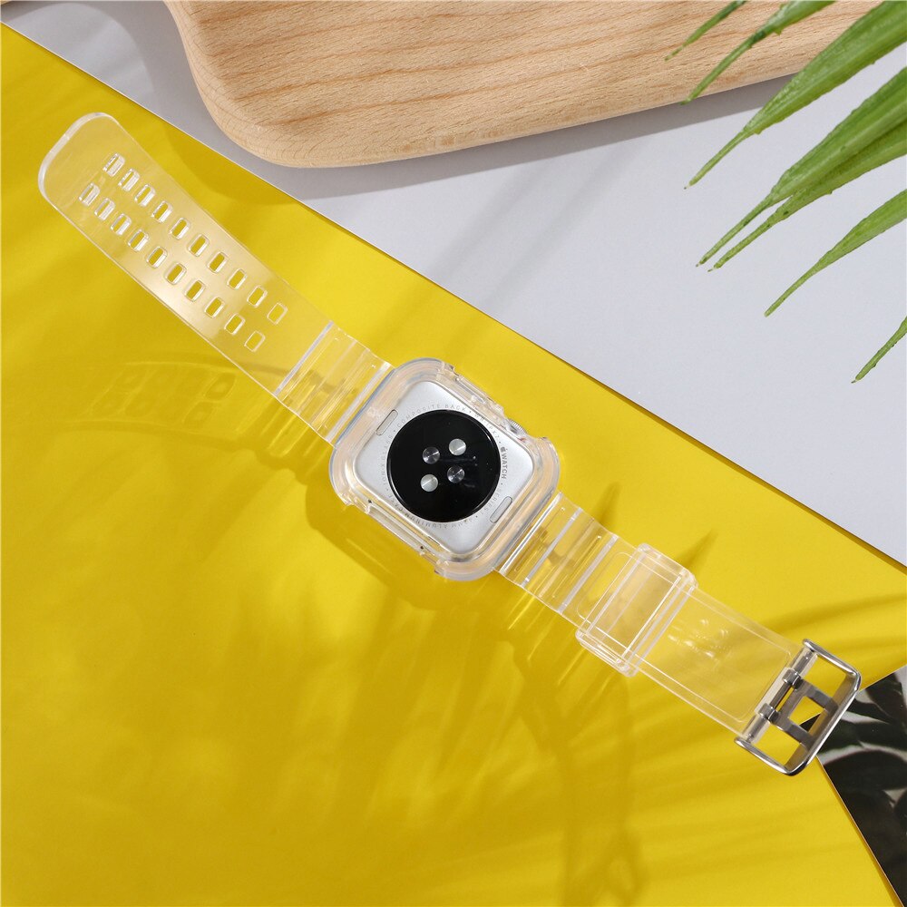 Nyeste gennemsigtige rem+etui til apple urremme 44 mm 40mm 42mm 38mm urremme tilbehør til iwatch series 5 4 3 2 1 bånd