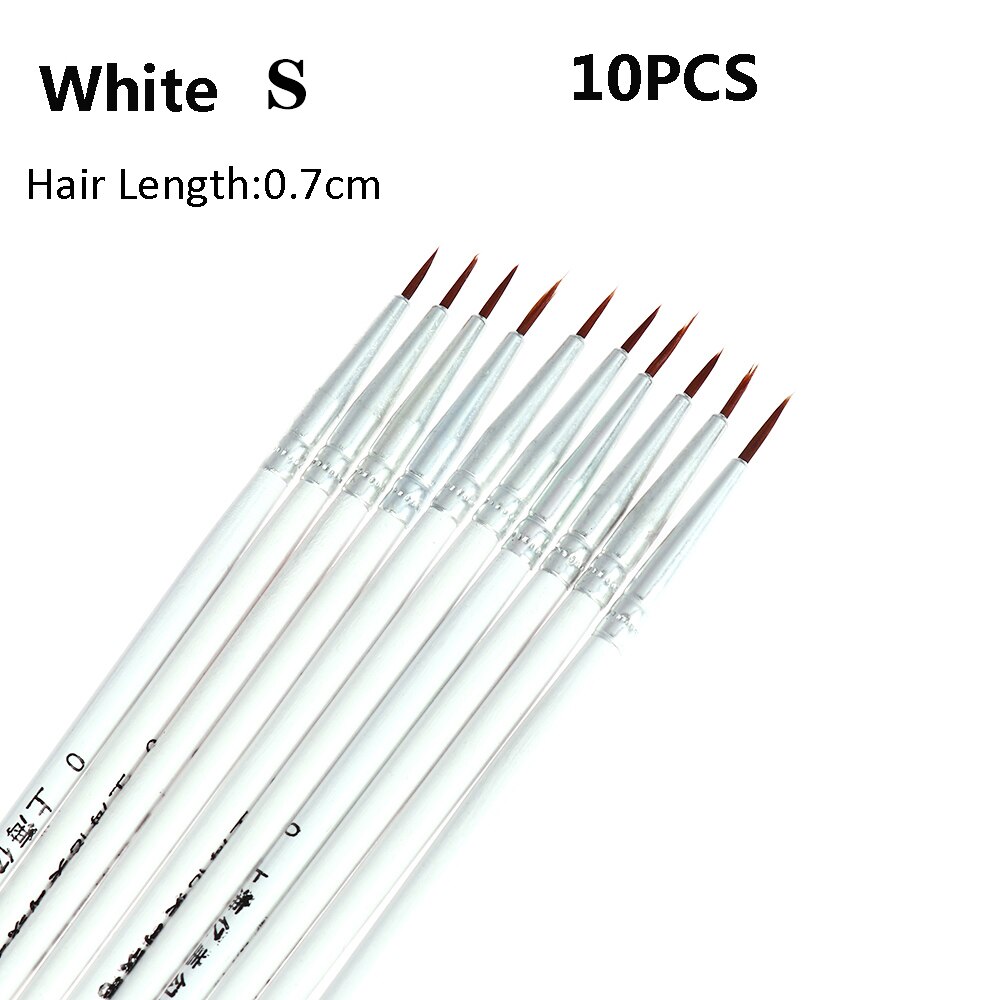 10PCS Acryl Holz Hand Gemalt Dünne Malerei Pinsel Feine Nylon Haar Haken Linie Stift Zeichnung Kunst Liefert Rot/ schwarz/Weiß Stift: White S