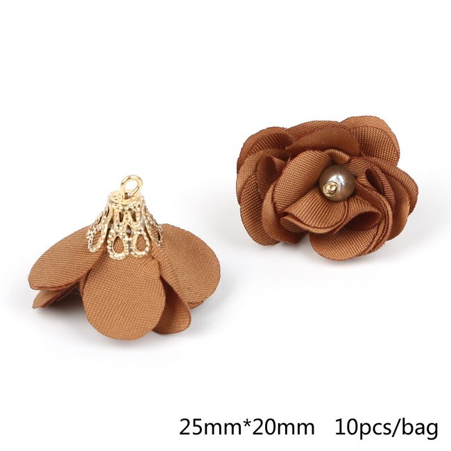 Top 10 stücke Blume Gold Hohl Perlen Kappe Mit Perle Perlen Stoff Quaste Für Ohrringe Anhänger DIY Schmuck erkenntnisse: Brown