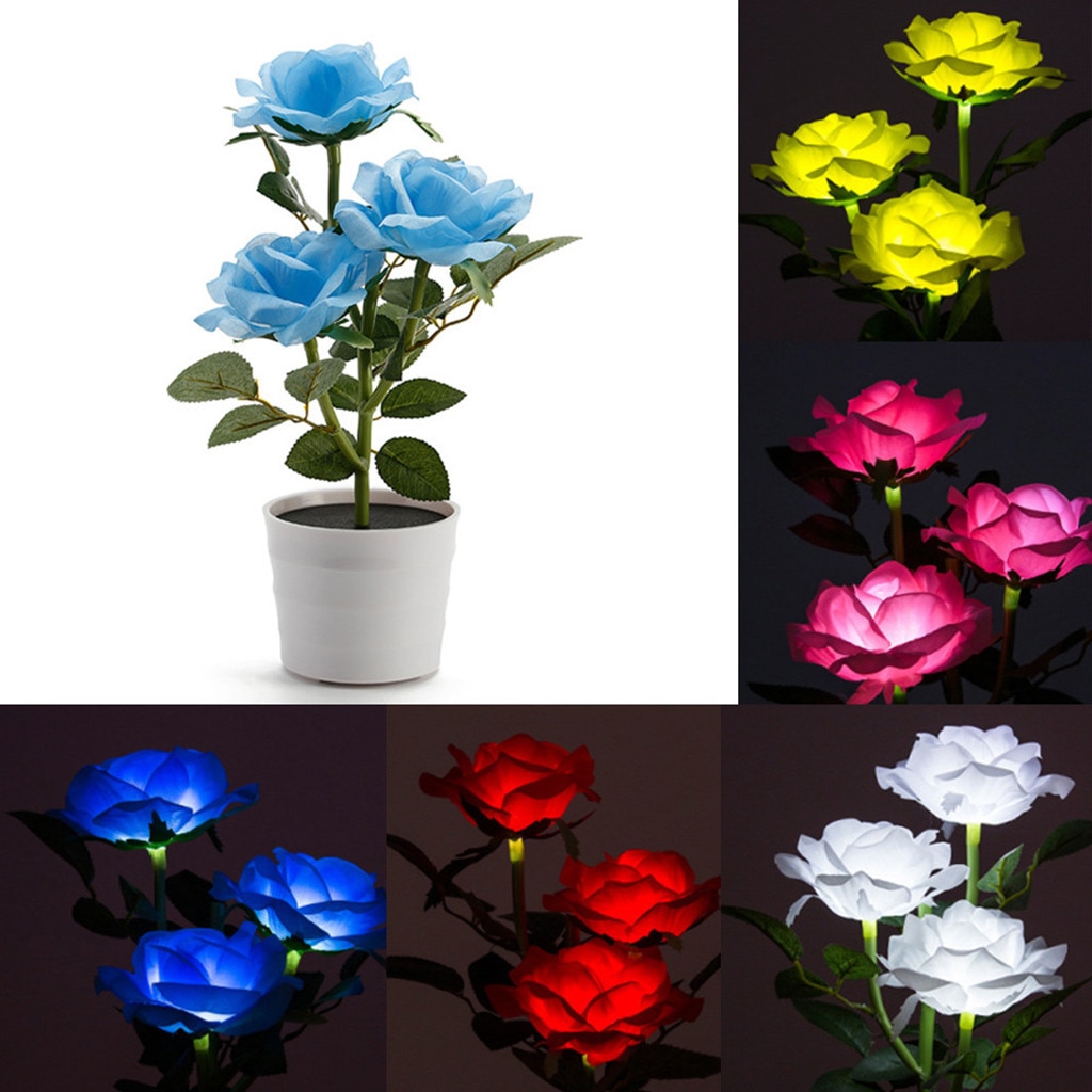 Førte kunstig plante rose altan græsplæne have bordlampe hjem dekorative sengelampe soldrevet soveværelse blomsterpotte hvid #40