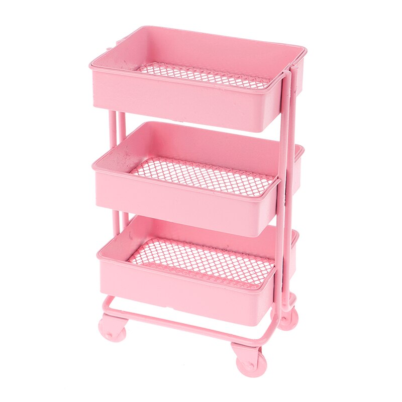 Latest 1:12 Dollhouse Miniature Furniture Shelf Bookshelf With Wheels Storage Display Rack Dollhouse Furniture Accessories: Pink