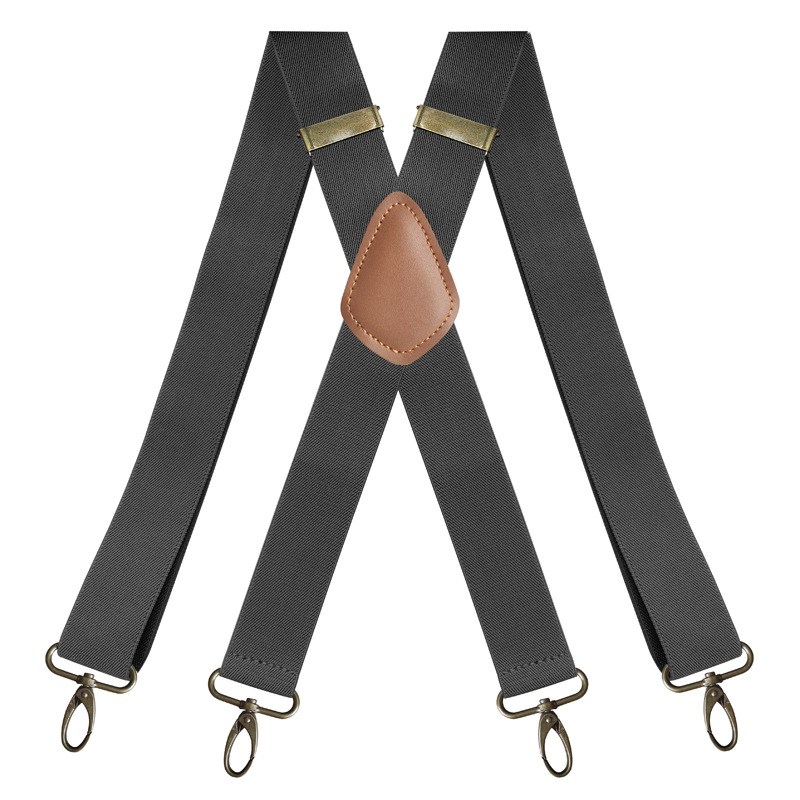 Bretelles Vintage pour hommes, robustes, grandes et hautes, 3.5cm, en forme de X, 4 mousquetons, bretelles élastiques réglables pour pantalons, fête de mariage: GRIS