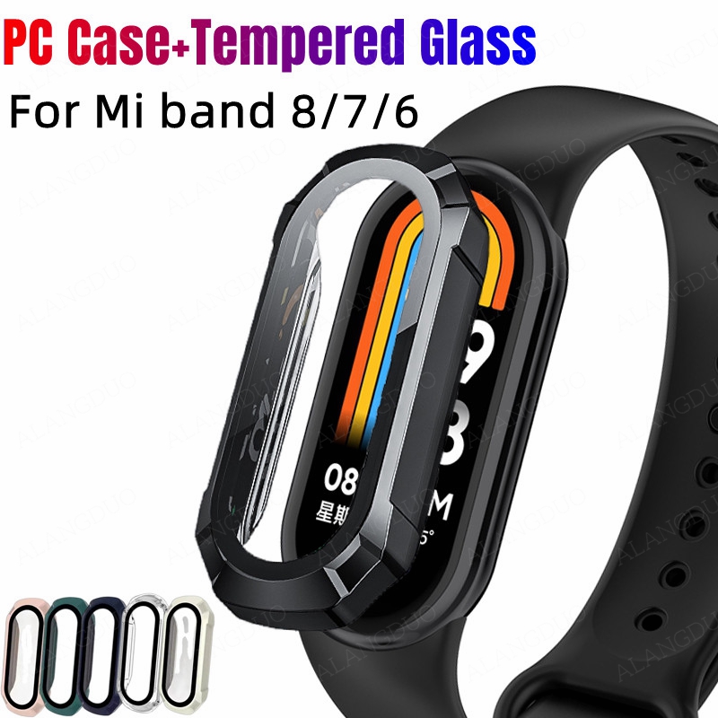 Funda de PC + Protector de pantalla de vidrio templado para Xiaomi Mi Band 8, 7, 6, 5, 4, mi band 8, parachoques protector, accesorios de cubierta antiarañazos
