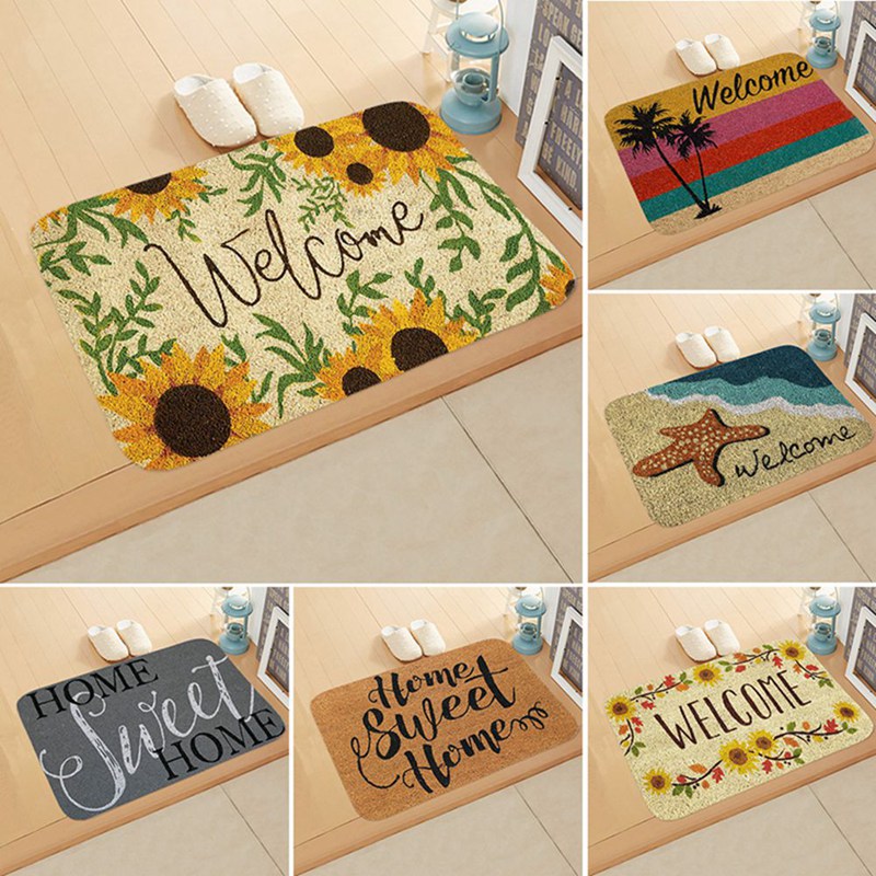 Tapis antidérapant rectangulaire 40 x 60cm welcome home pour chambre à coucher, tapis de sol d'entrée, motif tournesol, paillasson en flanelle