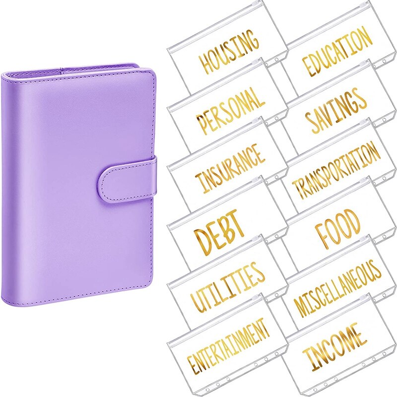 A6 PU Binder Planner Budget Organizer Round Ring Binder Cover Magnetic Personal Planner Binder with 12 Binder Pocket: purple