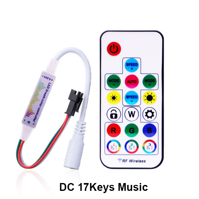 WS2812B WS2811 Led Pixels Strip Controller 3Keys RF 14/17/21Keys USB/DC Led Light Tape Remote Controller DC5-24V: WHITE