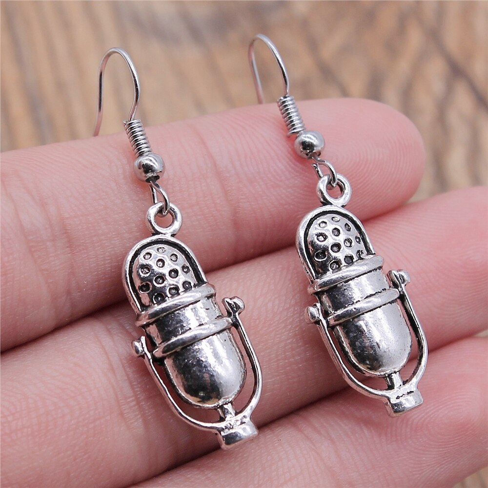 Musical Jewelry Earrings Musical Note Microphone Drum Guitar Violin Shaped Dangle Earrings For Girls Women: Rhodium Plated