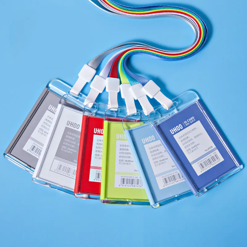 1 PCS Staff Employees ID Card Clear Pass Name Work Card Cover Case Sleeve with Lanyard Transparent Work Card Badge Holder Office