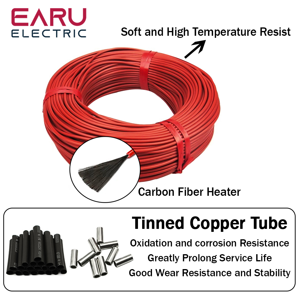 Cabo de Aquecimento de Piso Infravermelho EARU 50/100/200M 12K 33ohm/m, Fio de Aquecimento Elétrico de Carbono em Espiral 3.0mm, Cabo de Fibra para Piso Aquecido Espessado