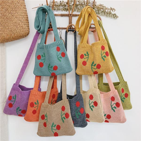 Leuke Cherry Kinderen Kleine Handtas Gebreide Wollen Baby Meisje Schoudertas Winter Vintage Jongen Kids Mini Portemonnee Messenger Bags