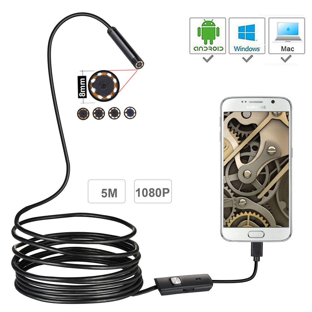 1080P Full HD USB Mini Android Endoscope Camera IP67 1920*1080 1M 2M 5M Micro Inspection Video Camera Snake Borescope Tube