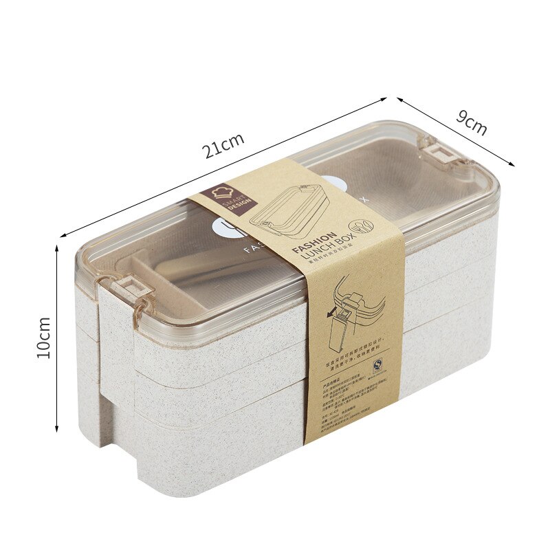 Wheat Straw 3 Layer Lunch Box Microwavable Heating Bento Box for School Children's Snack Fruit Salad Portable Food Containers: 3 layers of wheat