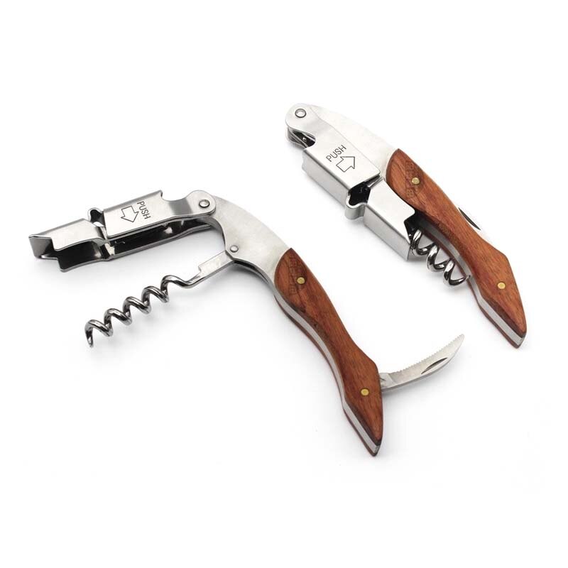 Rosewood Wood Handle Stainless Red Wine Corkscrew Double Hinge Waiters Wine Bottle Beer Cap Opener