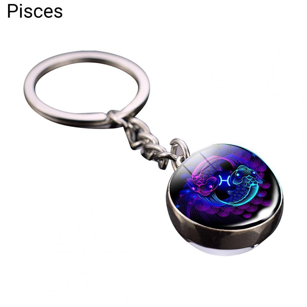 Glass Ball Pendant Decor Key Chain Lightweight Zodiac Style Glass Ball Constellation Keychain: Pisces