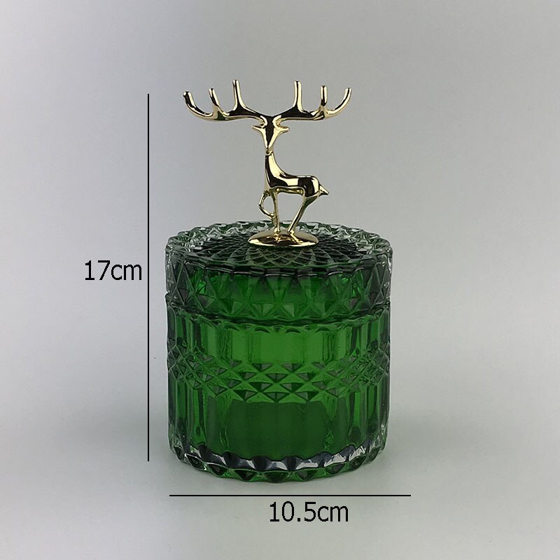 Bocaux de rangement décoratifs en forme de cerf doré, avec couvercle, bouteille en verre cristal, artisanat, collations de bureau, bonbons, décoration de salon: B-large Green